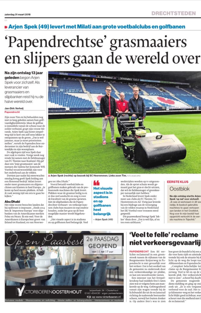 News article about Milati's owner Arjen Spek in Dutch news paper