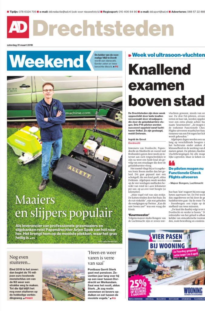 News article in a Dutch news paper with Arjen Spek, owner of Milati Grass Machines